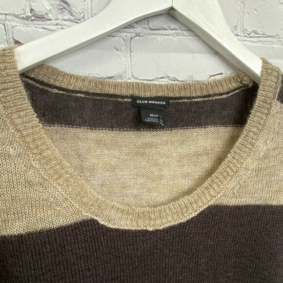 Club Monaco Mohair Blend Sweater Cream Brown Womans  M Wide Stripes Long Sleeve - Picture 5 of 7
